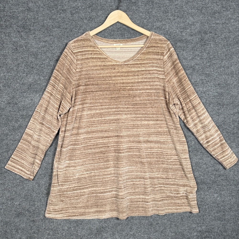 Purejill Size XL Tunic Top Heather Brown Textured Cotton Blend Pockets Lagenlook
